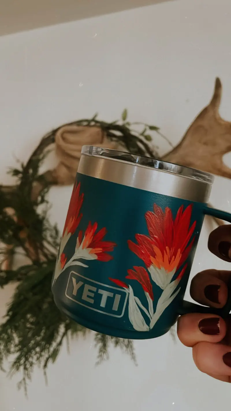 10 Oz Yeti Mug – Hand-Painted Indian Paintbrush Design 1