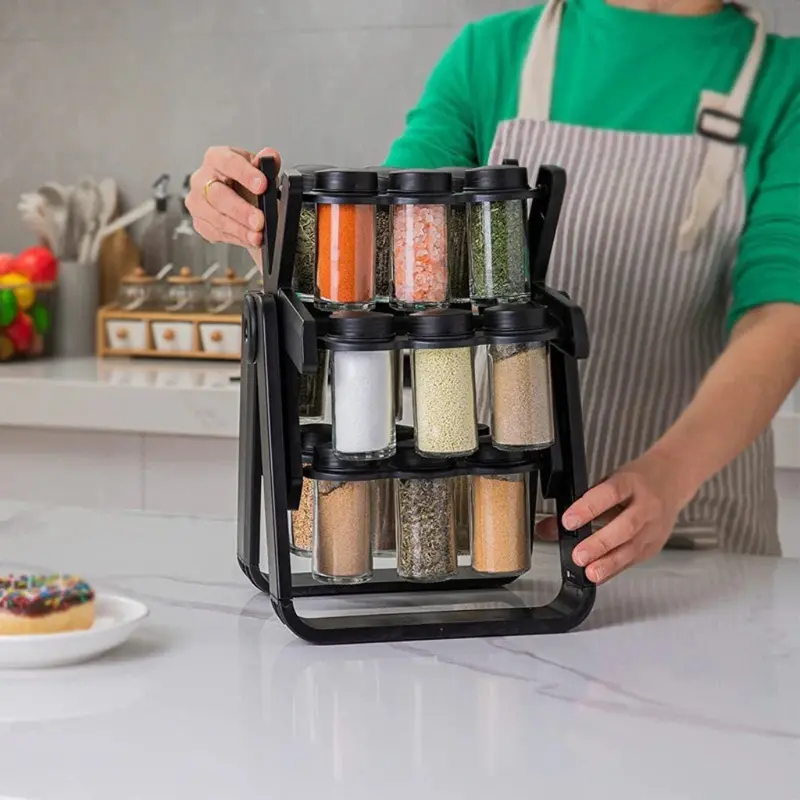 18-Jar Rotating Acrylic Spice Rack With Glass Jars 1