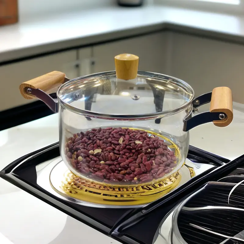 2.5L Heat-Resistant Glass Cooking Pot With Ergonomic Wooden Handle 1