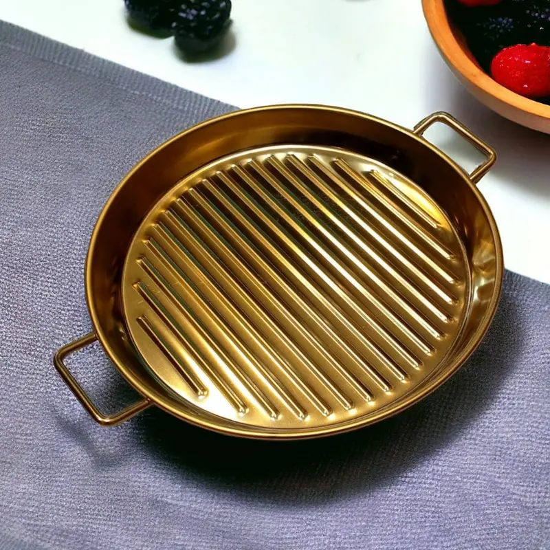 23 Cm Gold-Plated Round Grill Plate For Stovetop Cooking 1