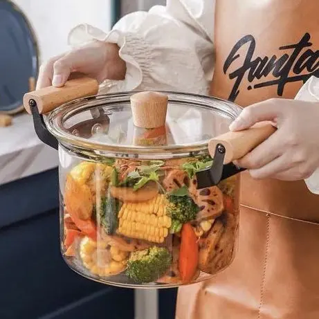 5.5L Tempered Glass Stockpot With Comfort-Grip Wooden Handle 1