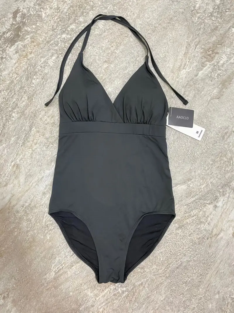 Aaoclo Solid Black One-Piece Swimsuit – Flattering Women’S Swimwear 1