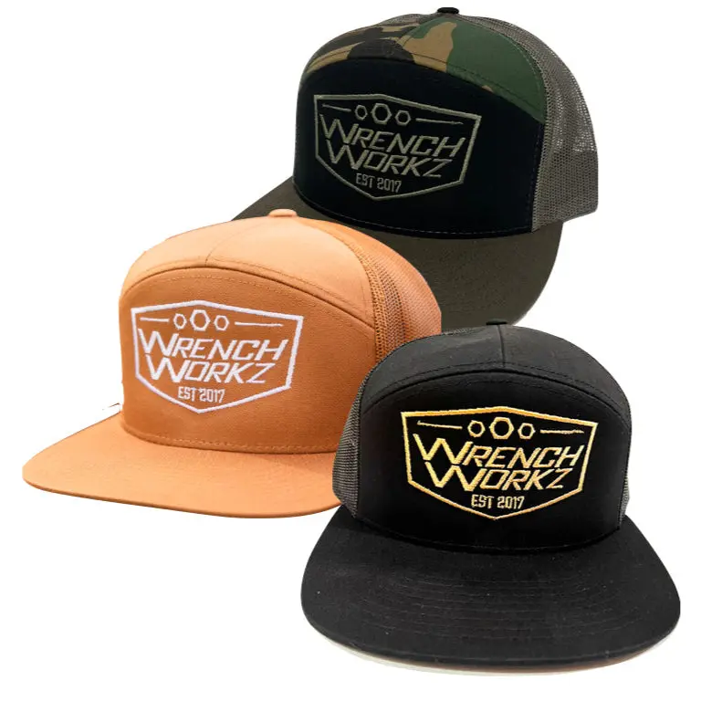 Badge-Emblazoned 7-Panel Flat Brim Hat 1