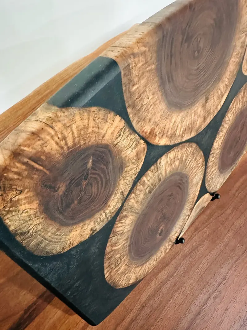 Black Metallic Epoxy-Inlaid Walnut Wood Rounds 1