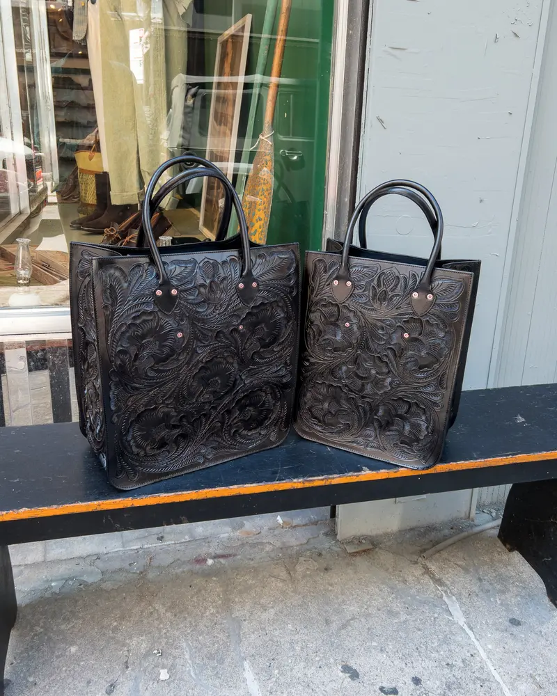 Black Western-Style Tooled Leather Bag 1