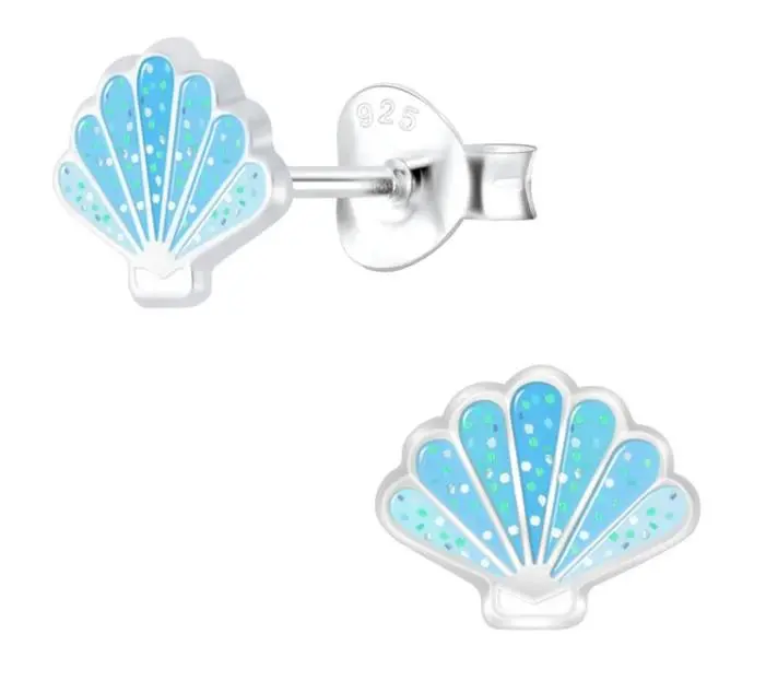 Blue Scallop Shell Stud Earrings 1
