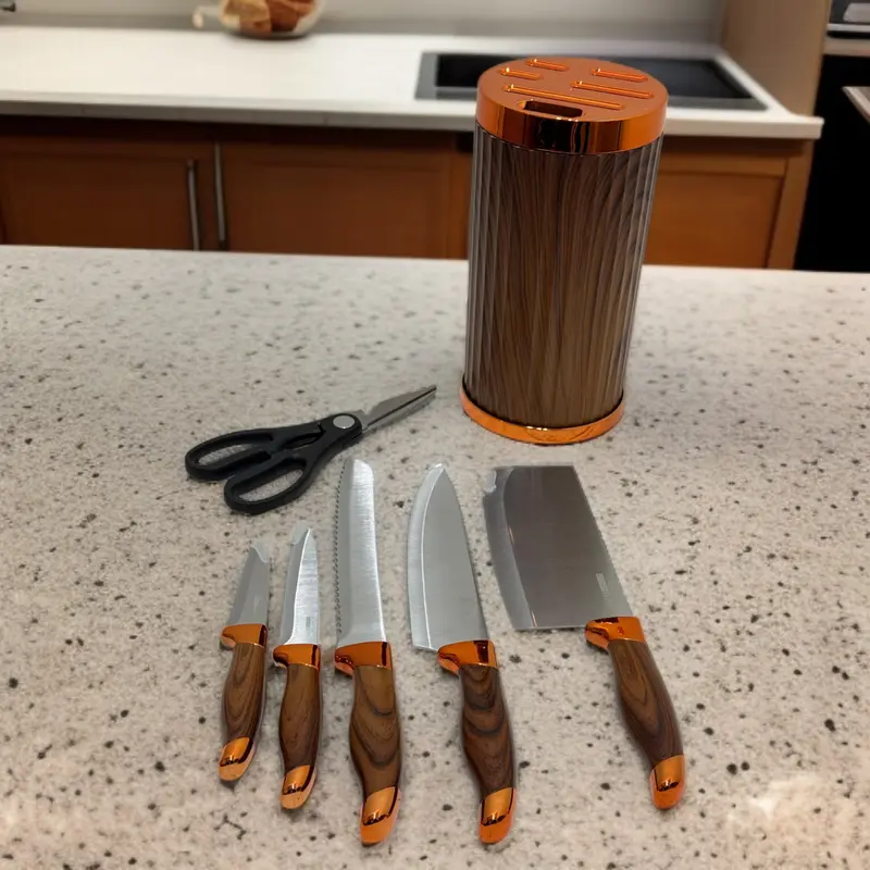 Brown Circular Knife Block With Integrated Stand 1