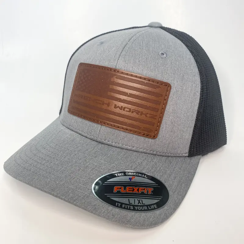 Brown Leather Flag Embroidered Flexfit Snapback 1