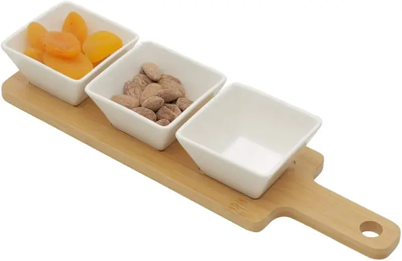 Ceramic Bowl Set With Wooden Serving Tray – 3-Piece Kitchen Set 1