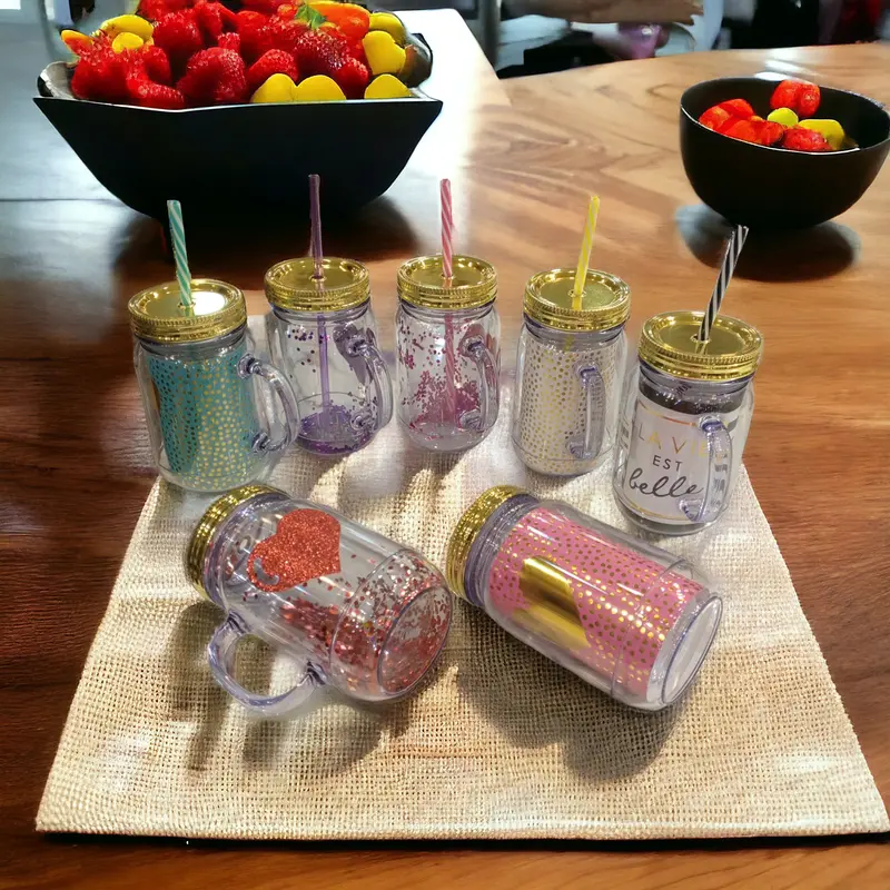 Clear Acrylic Mason Jar Mug With Built-In Straw 1