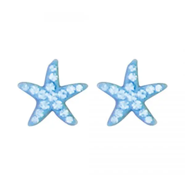 Dainty Blue Crystal Starfish Stud Earrings 1