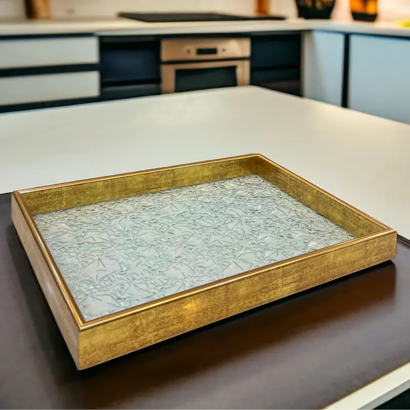 Elegant Golden-Trimmed Glass Serving Tray (Design D1) 1