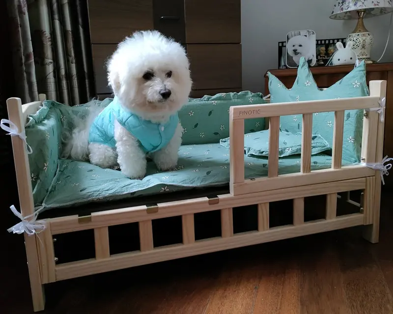 Finotic Wooden Pet Bed With Cushion – Stylish Elevated Dog Or Cat Resting Spot For Indoor Spaces 1