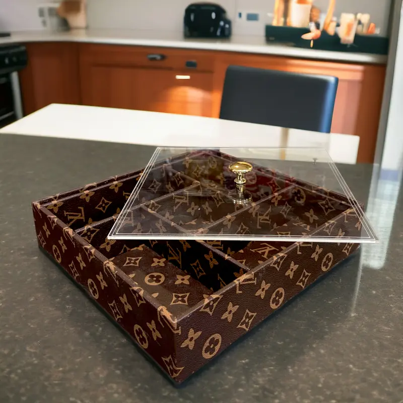 Genuine Leather Dry Fruit Serving Tray – Small Lv-Embossed Design 1