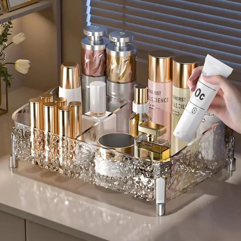 Glacier-Inspired Desktop Makeup Organizer With Tiered Trays 1
