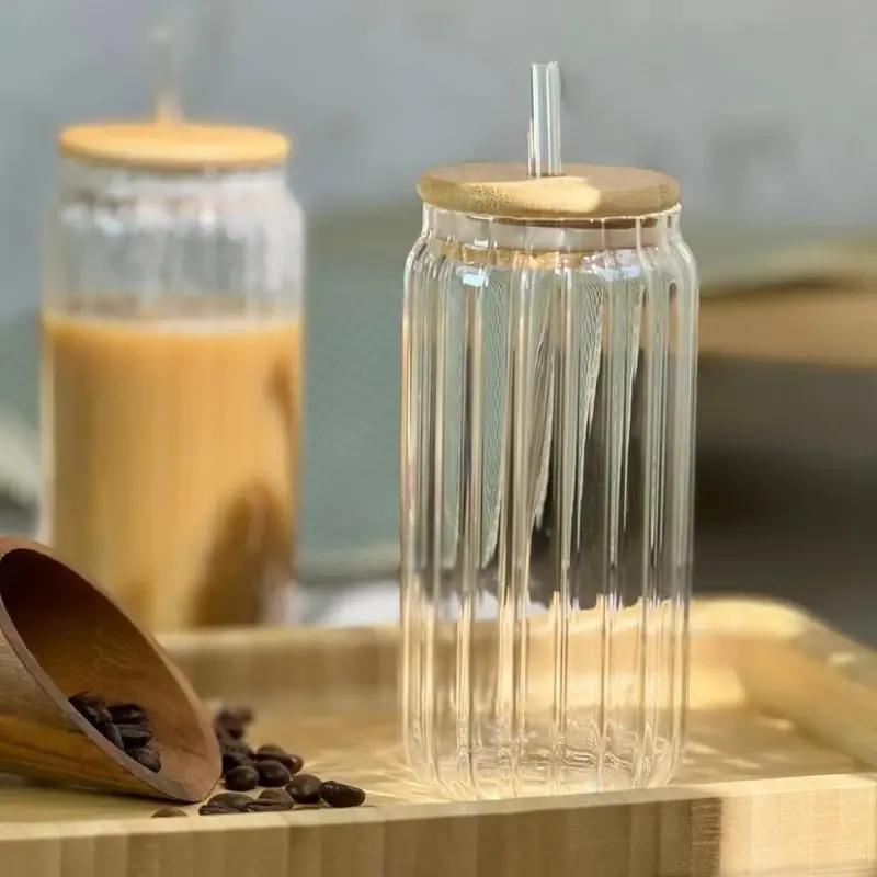 Glass Storage Jar With Wooden Lid And Reusable Straw 1