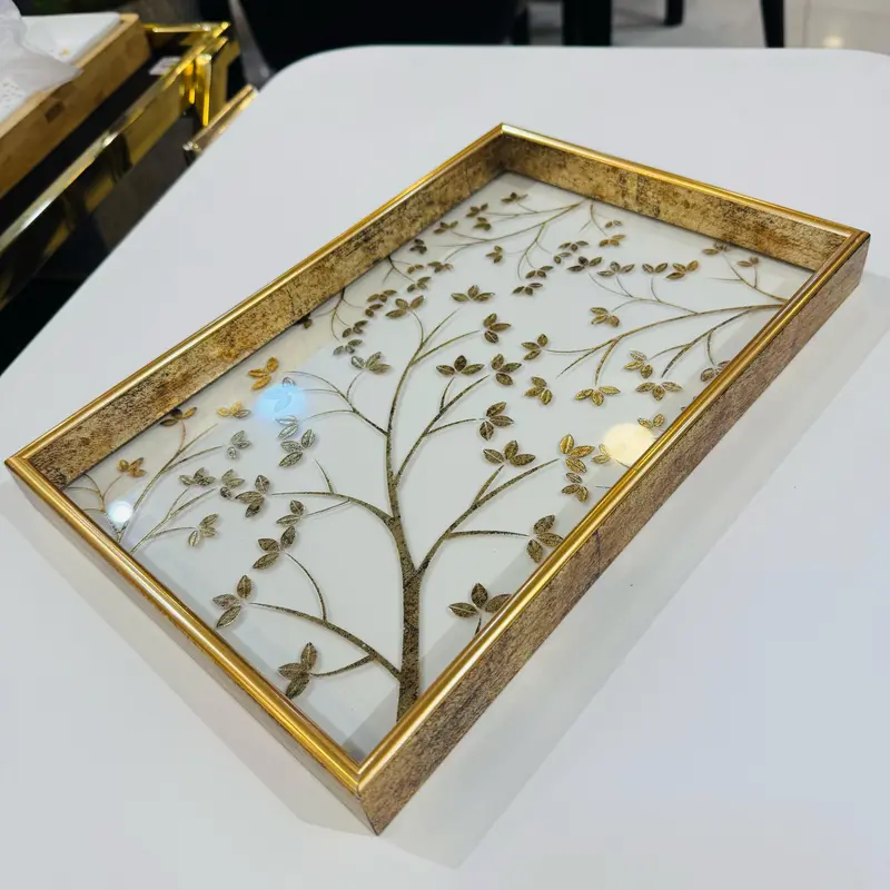 Golden-Trimmed Glass Serving Tray – 30×20 Cm (Style D1) 1
