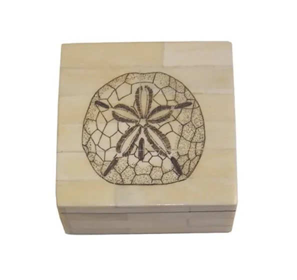 Hand-Carved Bone Sand Dollar Keepsake Box 1