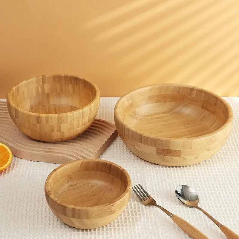 Handcrafted Round Bamboo Serving Bowl – Sustainable Wooden Dishware 1