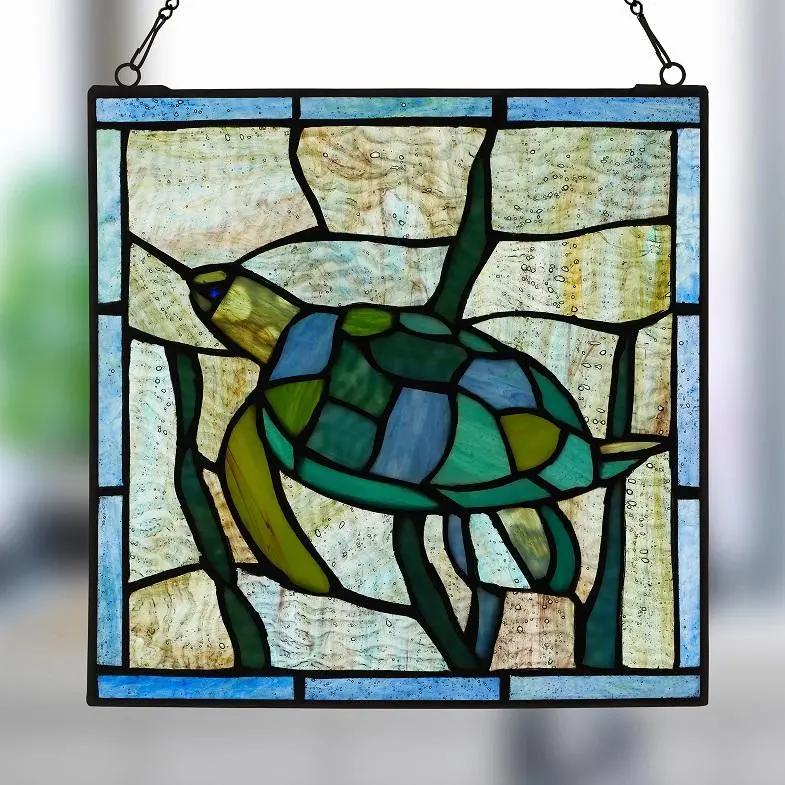 Handcrafted Sea Turtle Stained Glass Art Panel 1