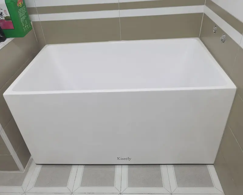 Kiseely 60-Inch Modern Alcove Acrylic Bathtub – Left-Drain Freestanding Soaking Tub With Overflow, Pure White Finish 1
