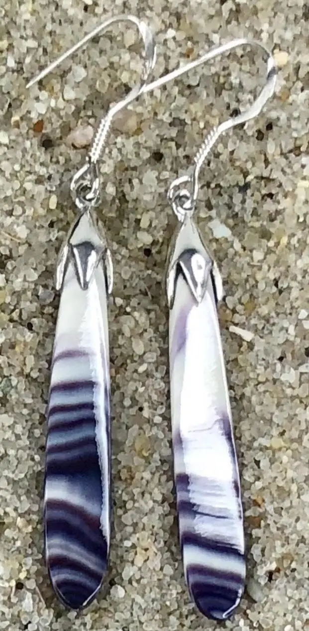 Long Dangling Wampum Earrings – Classic Northeastern Native Design 1
