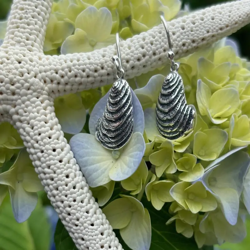 Oxidized Silver Oyster Stud Earrings – Textured Marine Jewelry 1