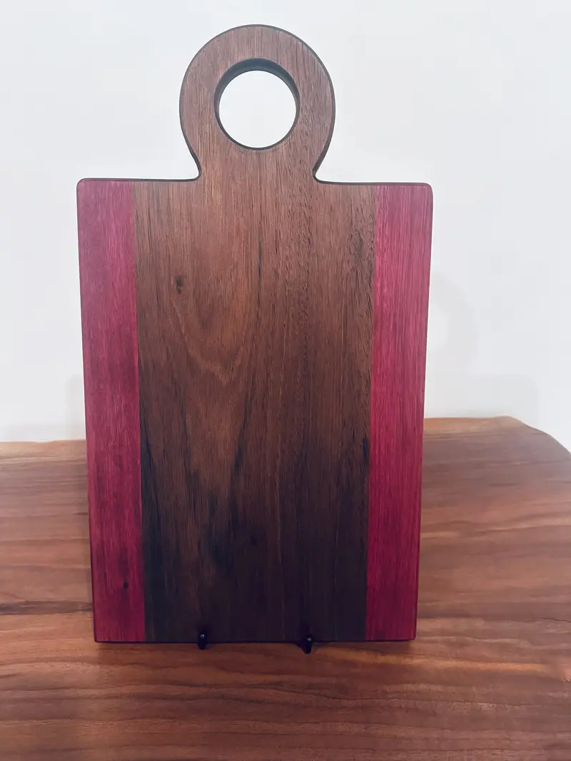 Peruvian Walnut And Purpleheart Serving Board With Circular Handle 1