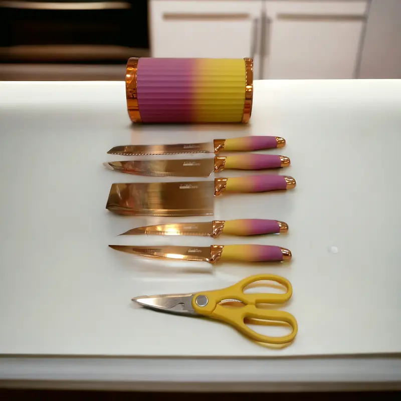 Purple And Yellow Rotating Knife Storage Stand 1