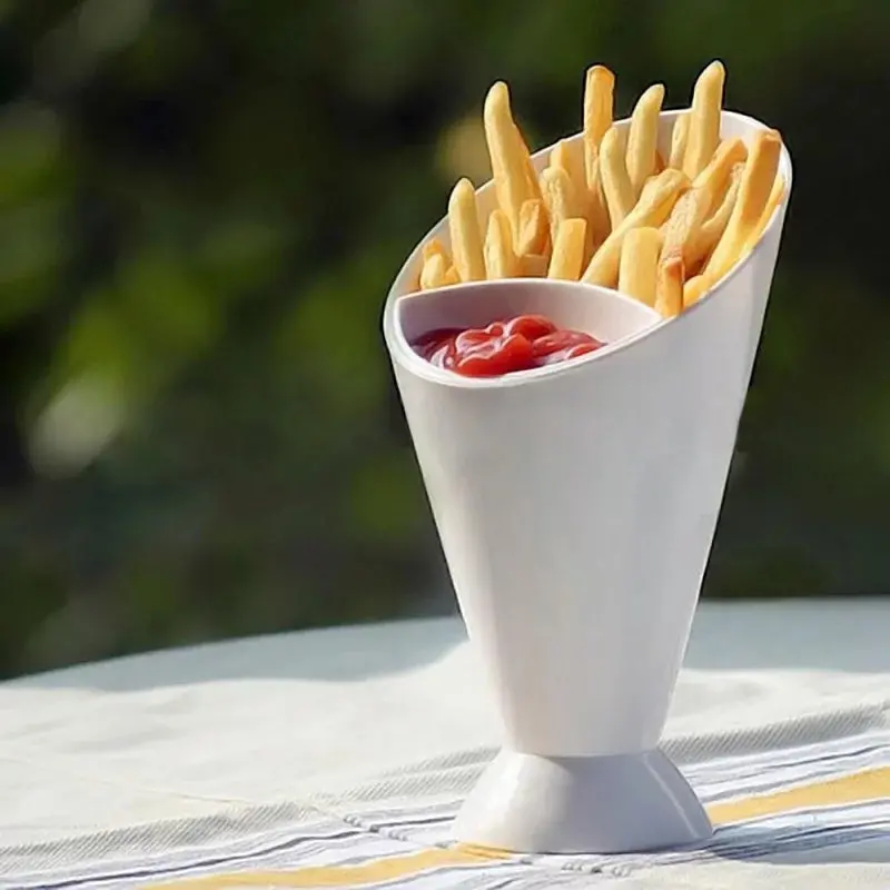 Reusable Snack Cone Display Stand With Detachable Sauce Dip Tray For Fries 1