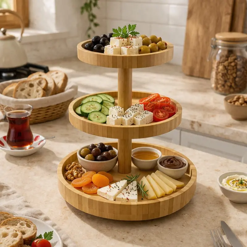 Rotating 3-Tier Wooden Serving Tray – 360° Swivel Round Display Stand 1