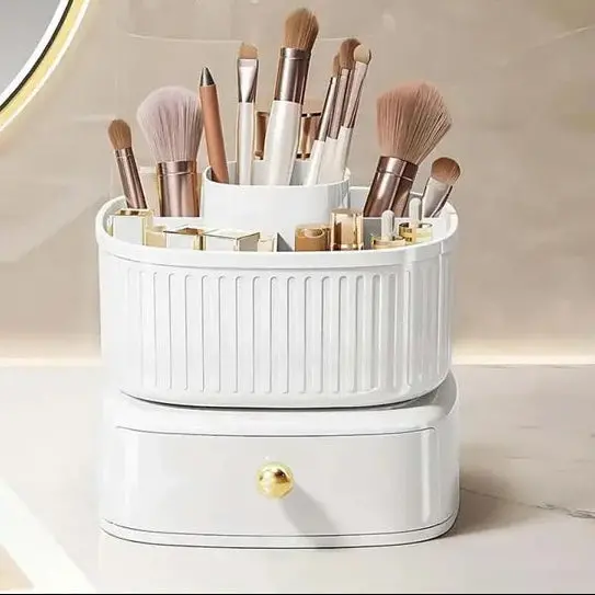 Rotating Cosmetic Organizer With Drawer – White 1