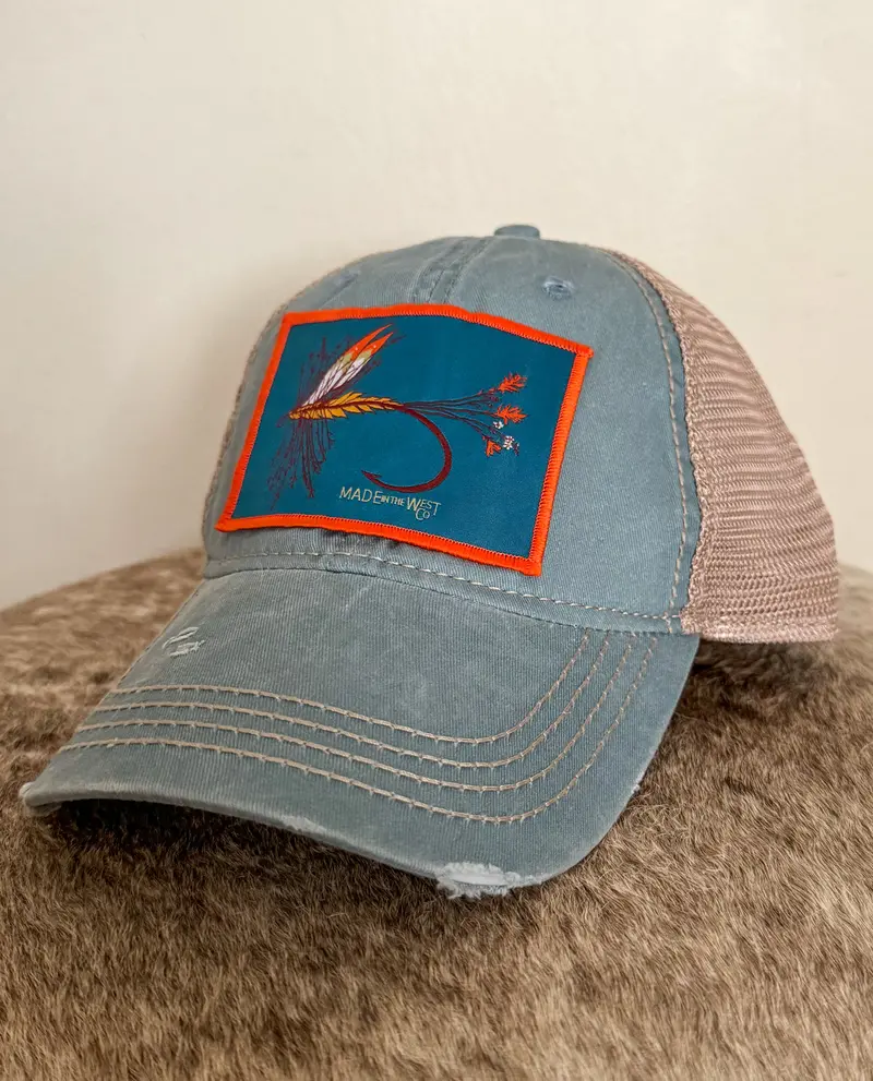 Sage-Distressed Hat Featuring Wildflower Adam'S Fly Design 1