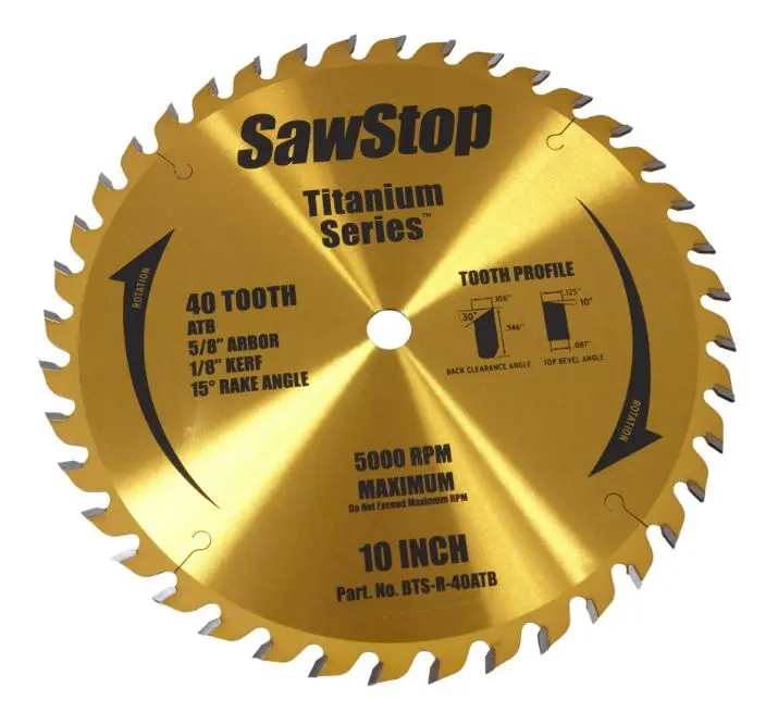 Sawstop 10-Inch Titanium Series 40-Tooth Atb Combination Blade (Bts-R-40Atb) 1
