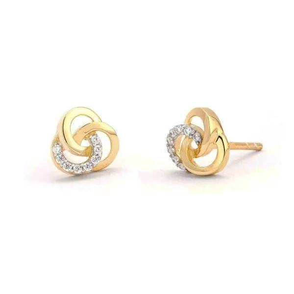 Sparkling Gold Trinity Knot Stud Earrings With Crystals 1