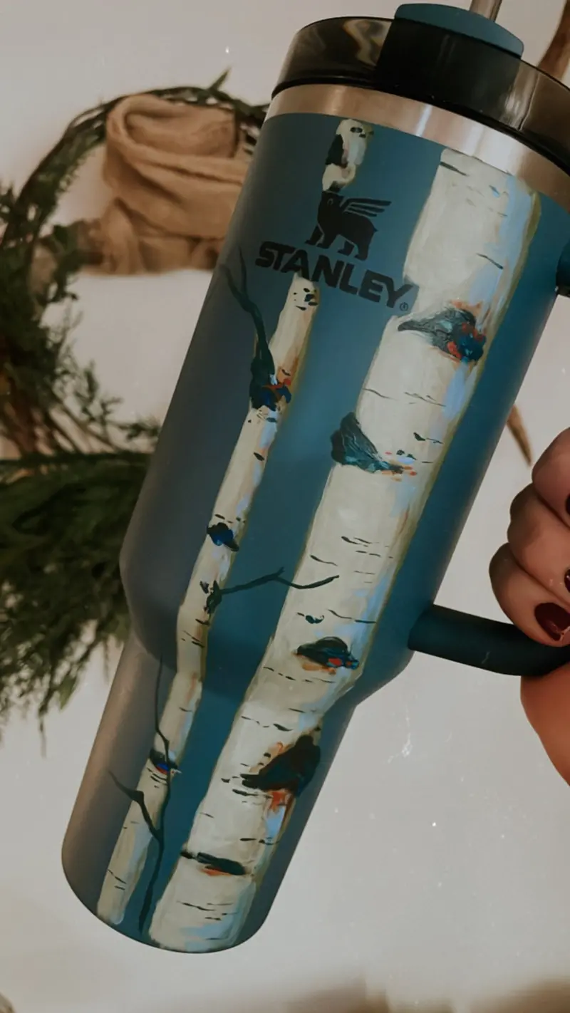 Stanley Quencher – Hand-Painted Aspen Tree Finish 1