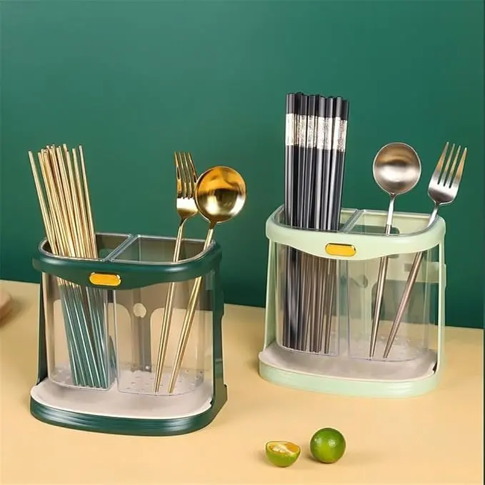 Two-Compartment Clear Acrylic Cutlery Holder – Utensil Organizer 1