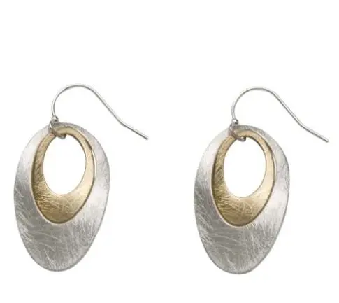Two-Tone Brushed Oval Hoop Earrings 1
