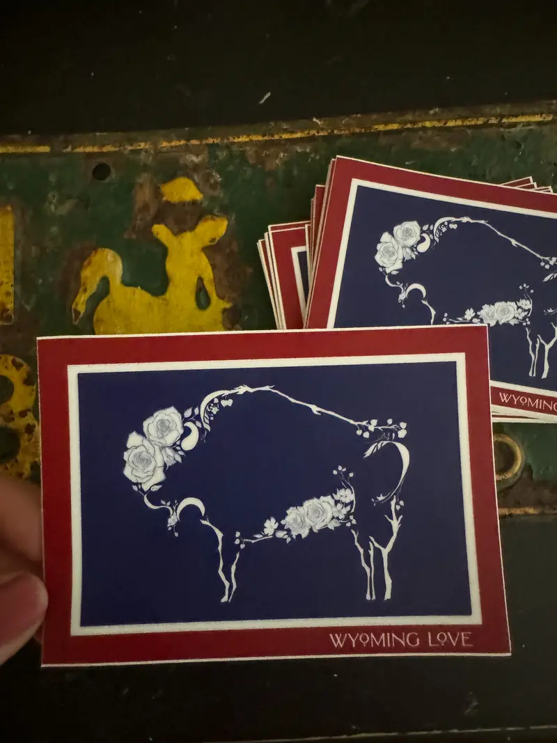 Western Rose Bison Wyoming Flag Vinyl Sticker 1