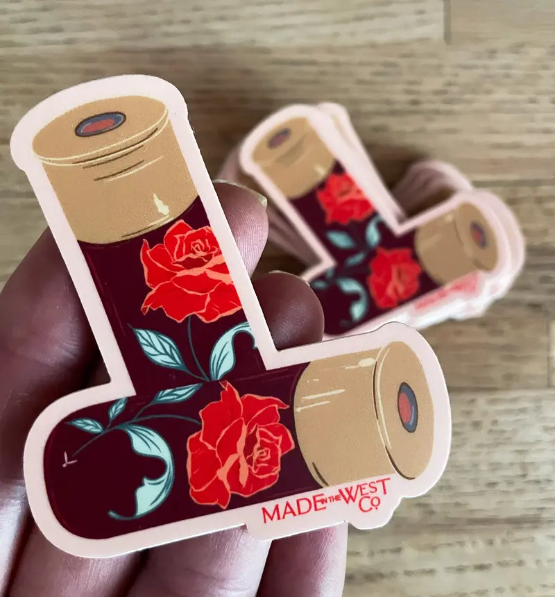Western Rose Shotgun Shell Design Sticker 1